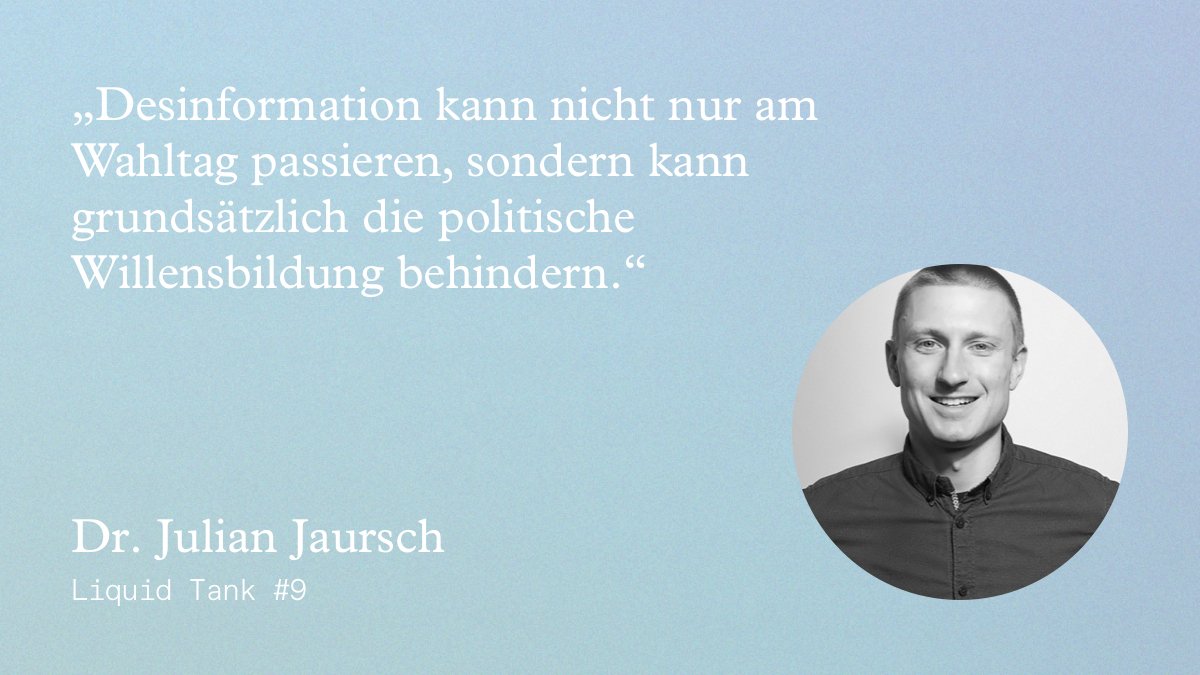 Zitatkachel Dr. Julian Jaursch: „Desinformation kann nicht nur am Wahltag passieren, sondern kann grundsätzlich die politische Willensbildung behindern.“
