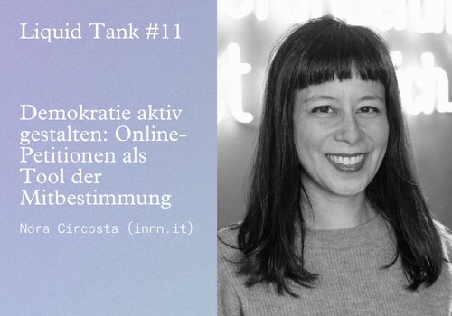 Das Bild zeigt Nora Circosta und den Titel des 11. Liquid Tanks.