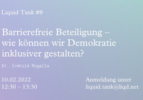 Infokachel des achten Liquid Tanks mit dem Titel und dem Datum der Veranstaltung.