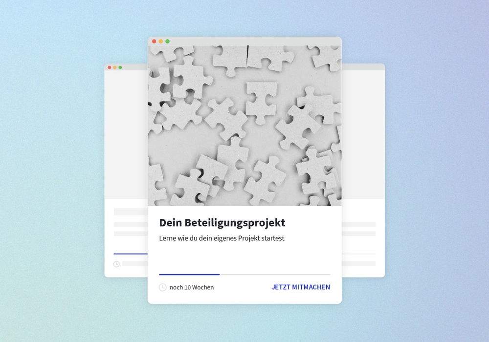 Die Illustration zeigt vor einem blauen Hintergrund eine beispielhafte kurzansicht eines Beteiligunsprojektes.